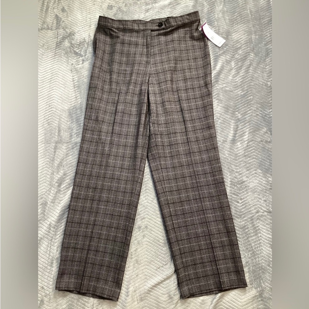 NWT Kim Rogers Comfort Waist Plaid Dress Pants Gray Black 10‎ Short 10P